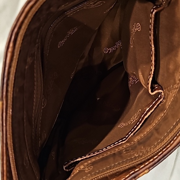 Fossil small tote paisley embossed leather tote good condition 3 compartments - Picture 12 of 12